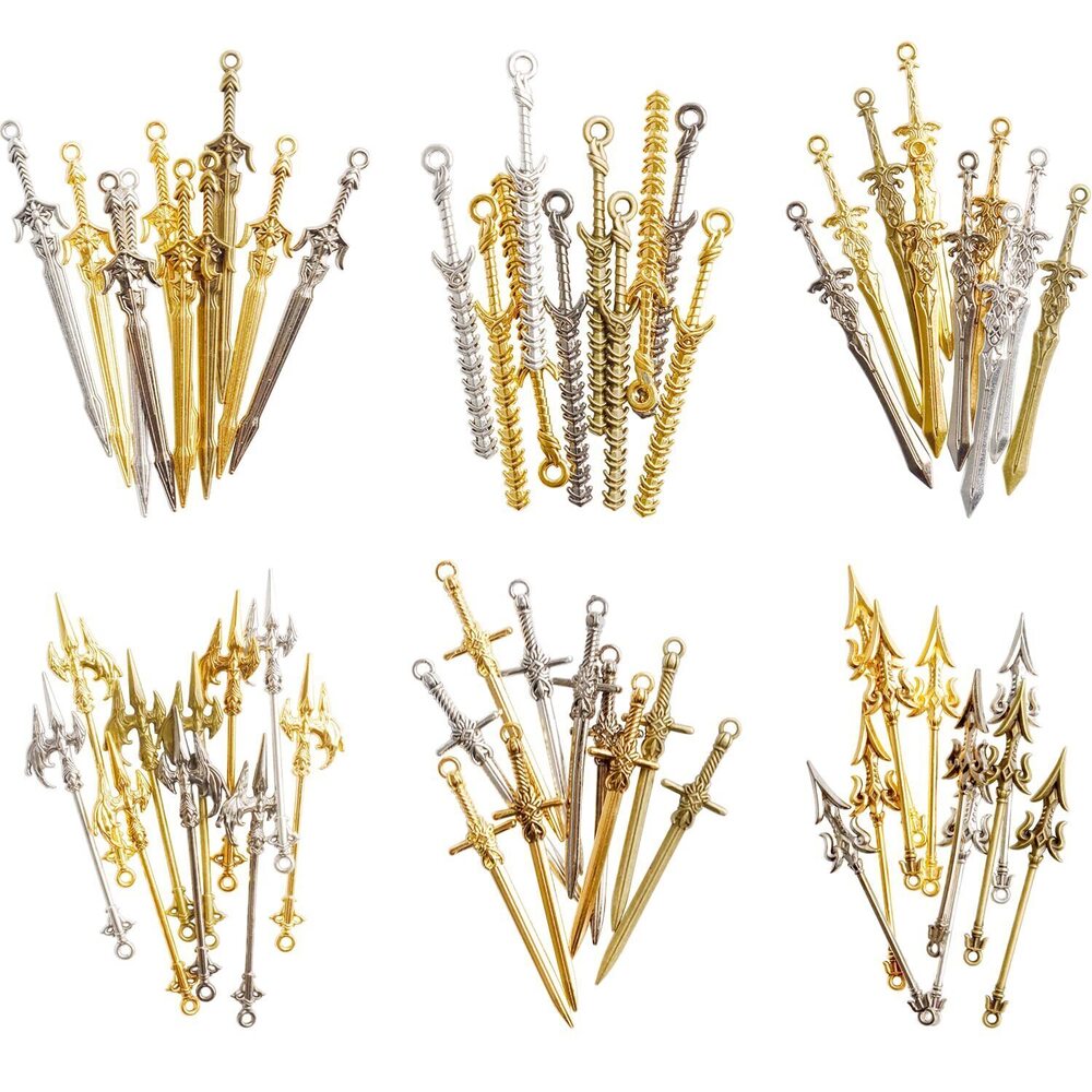 4558 60 Pieces Swords Charms for Jewelry Making Swords Bookmark Mini Swords